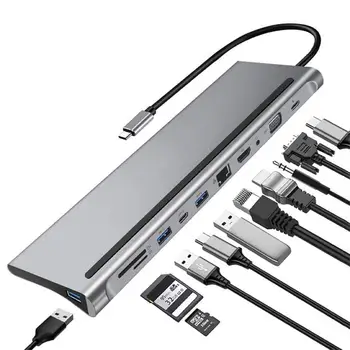 Новая док-станция USB-c 11 В 1, Концентратор для подключения к Usb3.0 + pd + vga, настольная подставка для ноутбука Type-C, док-станция Для ноутбуков Macbook