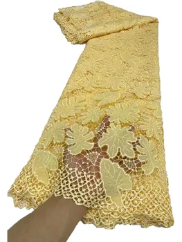 Новейшая Желтая нигерийская гипюровая кружевная ткань Молочный Шелк Материалы Хлопок Африканская кружевная ткань Шнур 2023 Высококачественное платье для женщин
