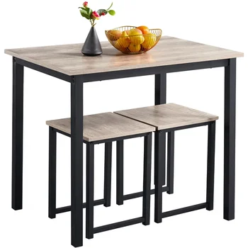 Обеденный набор из 3 предметов с промышленным столом и 2 стульями без спинок, серый