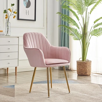 Обеденный стул в скандинавском стиле, Эргономичное роскошное кресло, Бархатный расслабляющий стул для ожидания, розовая мягкая табуретка для макияжа, ресторанная мебель