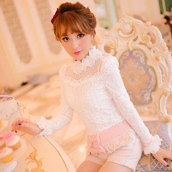 Принцесса сладкая рубашка в стиле лолиты, конфетный дождь, милый японский стиль, новые зимние колготки с воротником-стойкой, кружевная рубашка C16CD6130