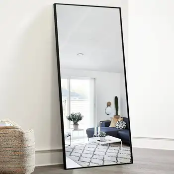 Продольное напольное зеркало в тонкой раме из алюминиевого сплава, черное, 65 см