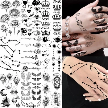 Реалистичные Временные татуировки Созвездия Крыла Для женщин, Искусственные Цветы, Корона, Космическая Татуировка, Наклейка на Палец, Сексуальные Маленькие Татуировки