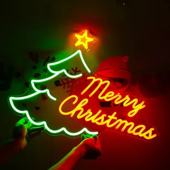 Рождественская неоновая вывеска, Рождественская елка, Изготовленная на заказ неоновая вывеска, Рождественский декор, Неоновая вывеска на стену, Рождественские украшения в помещении