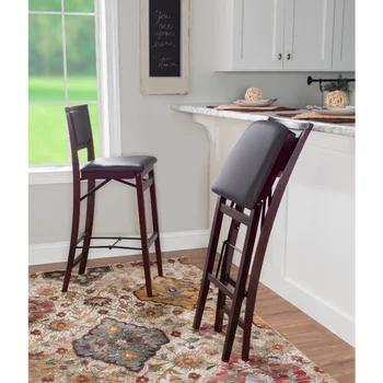 Складной барный стул Linon Kristle с мягкой обивкой, высота сиденья 30 дюймов, отделка эспрессо темно-коричневой тканью ПВХ