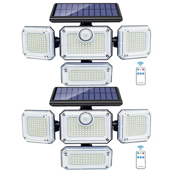 Солнечные светильники с датчиком движения на открытом воздухе, 333 светодиодных прожектора, Солнечные настенные светильники, наружные светильники с 2 пультами дистанционного управления