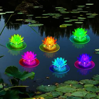 Солнечные фонари для пруда, Плавающий изменяющий цвет Цветок лотоса, Светодиодные водонепроницаемые светильники для бассейна на открытом воздухе