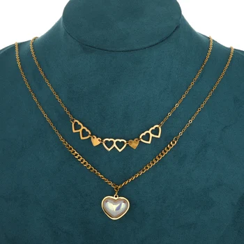 Трендовые ожерелья, 2-слойные цепочки, ювелирные изделия для женщин, подвеска в форме сердца из нержавеющей стали для свадебных эстетичных ожерелий