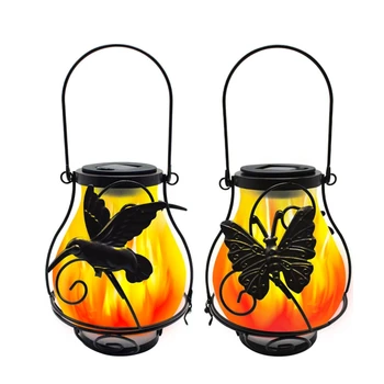 Уличный солнечный подвесной светильник, водонепроницаемый металлический уличный декоративный динамический имитатор пламени, бабочка, колибри, стрекоза.
