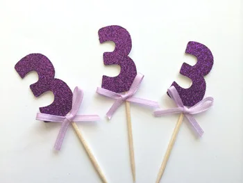 фиолетовые блестящие топперы для кексов с номером на День рождения, свадьбу, свадебный душ, Девичник, угощение, выбор еды, украшение BT003