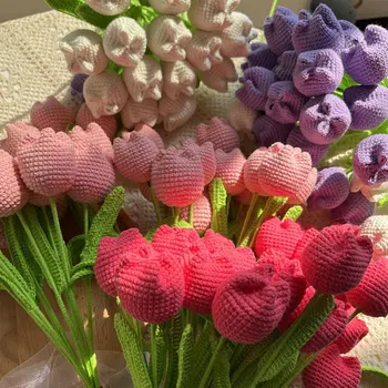 Букет из роз ручной вязки, букет из подсолнухов, искусственные цветы ручной вязки, букеты из цветов для домашнего стола, вязаные крючком, Цветочные букеты