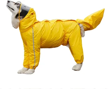 Дождевик для собак, водонепроницаемая куртка с капюшоном, полностью закрывающая тело, дождевики для собак, Светоотражающий съемный чехол на хвост, прозрачные поля