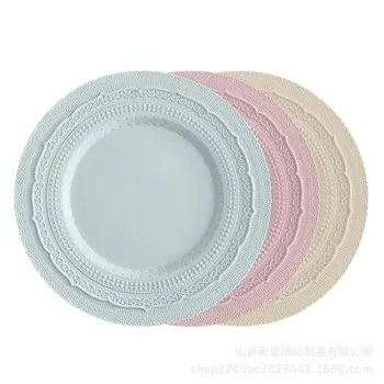 Кружевная 13-дюймовая керамическая рельефная тарелка, китайская и западная тарелка для еды, европейская кухонная декоративная тарелка, ретро тарелка