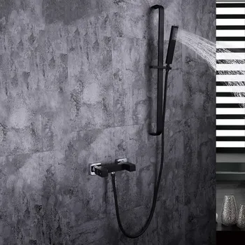 Матовый черный латунный настенный смеситель для ванной комнаты, Квадратный смеситель для душа, высококачественный набор смесителей для ванной комнаты-33650