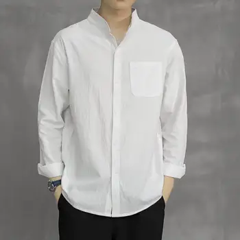 Мужская рубашка-топ, простая однобортная повседневная рубашка с длинным рукавом и одним карманом, повседневная рубашка для улицы, мужской топ
