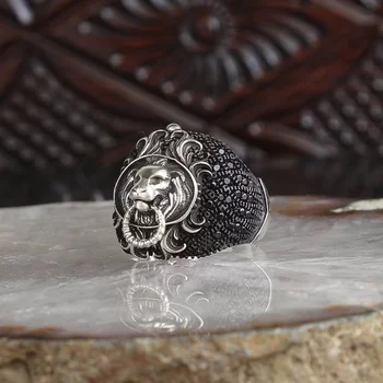 Ретро кольцо со львом ручной работы для мужчин, винтажные серебряные кольца с черным цирконием, уникальные ювелирные изделия в стиле панк