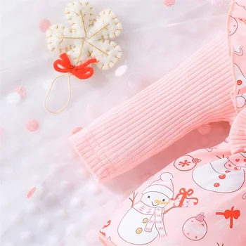 Рождественские наряды для маленьких девочек из 2 предметов, платье-комбинезон с мультяшным принтом и повязкой на голову, комплект одежды для новорожденных